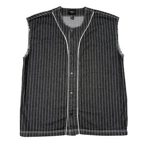 Forever 21 Jersey Shirt Large Black Striped Cut Off Sleeves Skater Punk Grunge